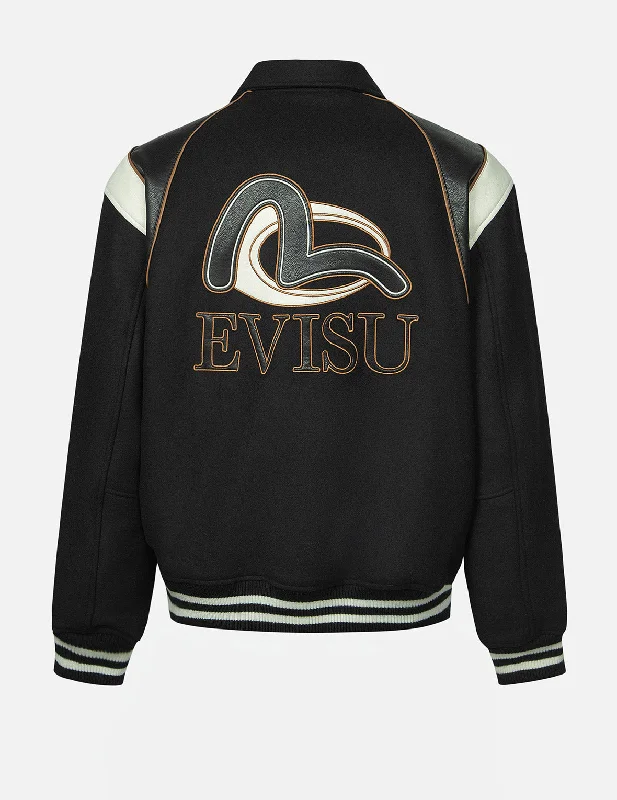 Logo and Seagull Applique Relax Fit Baseball Jacket