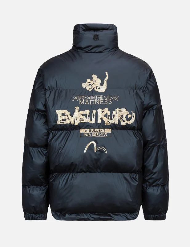 Logo and Slogan Embroidered Metallic Padded Jacket