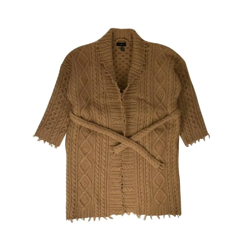 Men's Cable-Knit 'Fisherman' Cardi-Coat - Carmel Brown