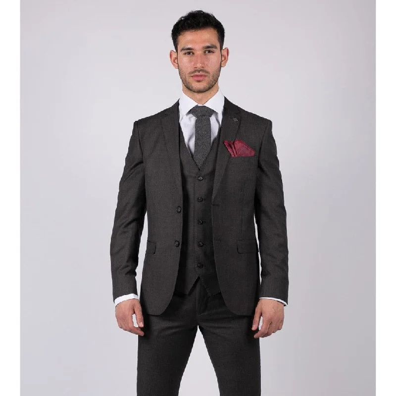 Mens Dark Grey Charcoal 3 Piece Suit Classic Stitch Wedding Summer Prom Classic