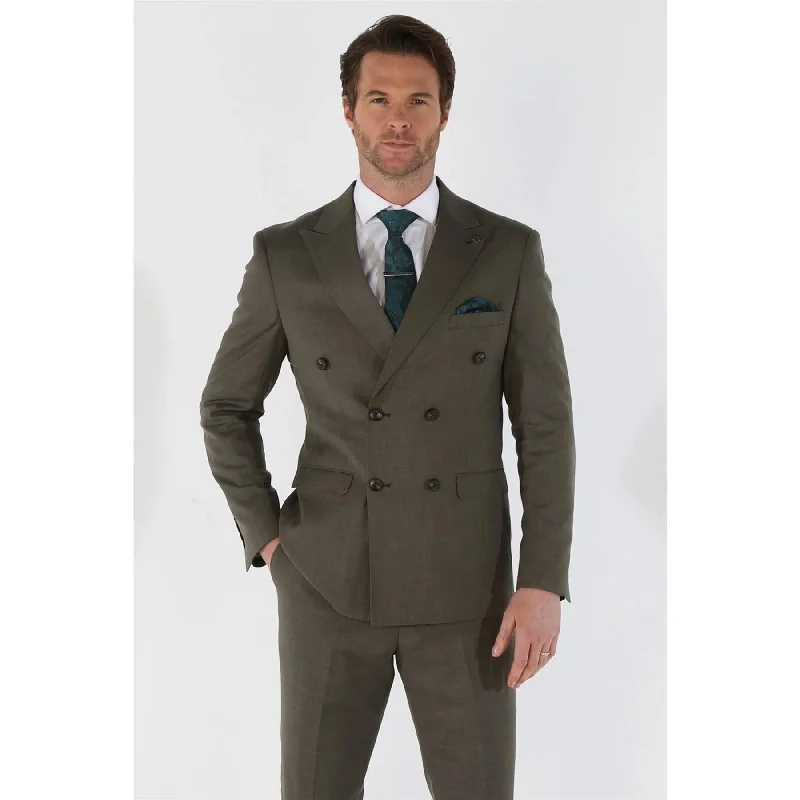 Men's Suit 2 Piece Sage Green Double Breasted Tailored Fit Summer Wedding