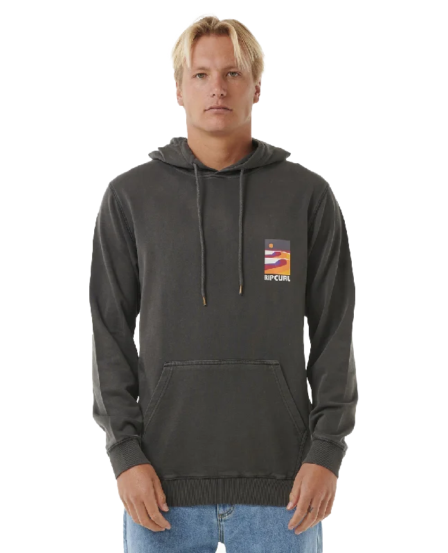 Surf Revival Lined Up Hoodie in Washed Black