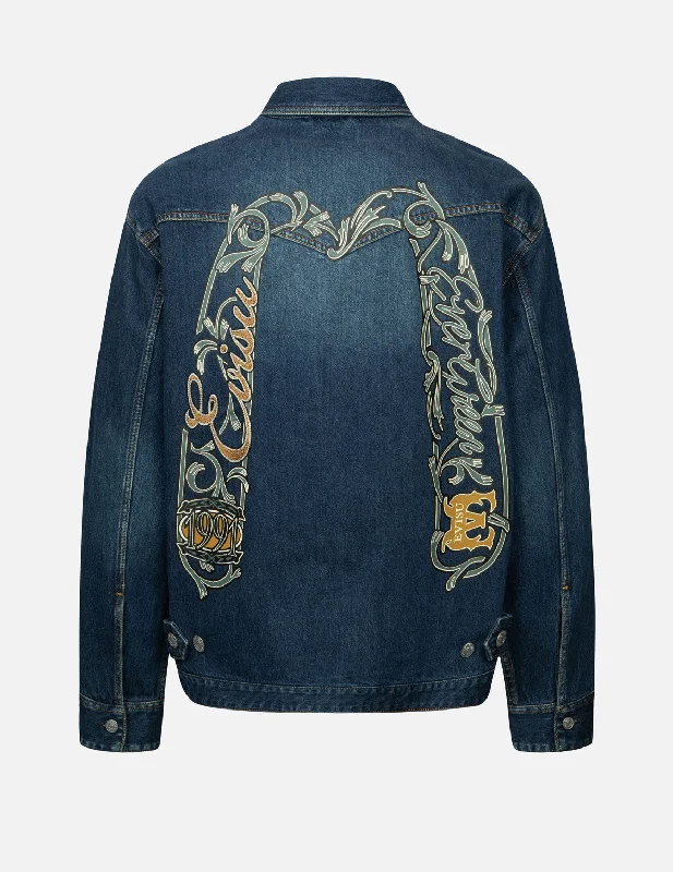 Sheridan Daicock Print and Seagull Embroidery Regular Fit Denim Shirt Jacket