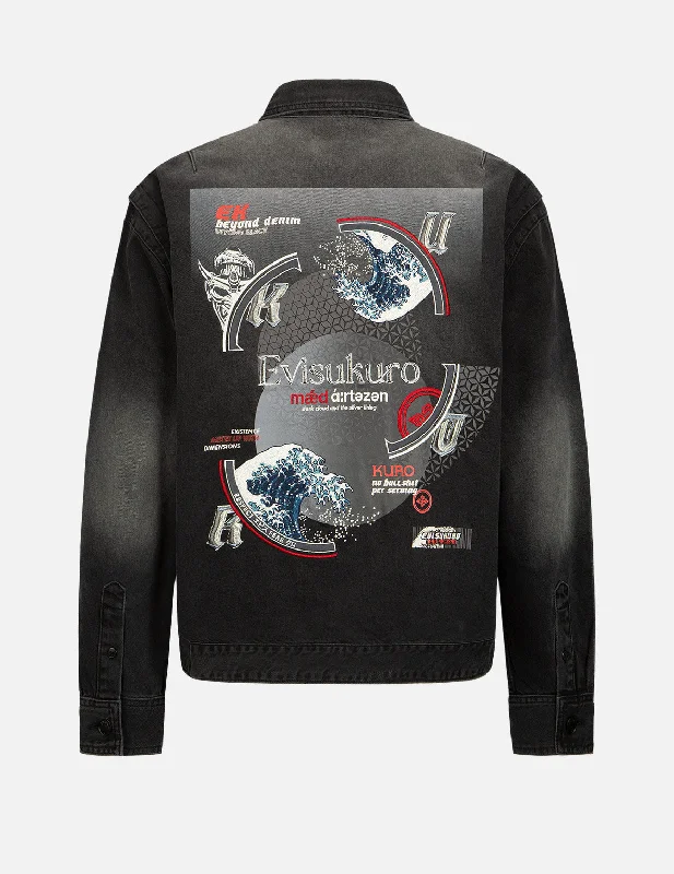 The Great Wave and Kamon Embroidery Denim Shirt Jacket