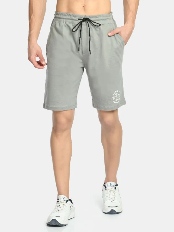 Men's Grey Mid Rise Knit Shorts