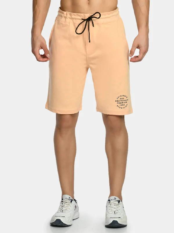 Men's Light Orange Mid Rise Knit Shorts