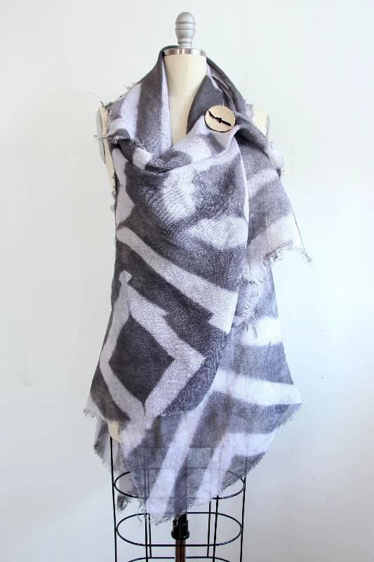 Asymmetrical Wrap Vest - Open Weave Linen w/ Itajime Dye - Grey & White