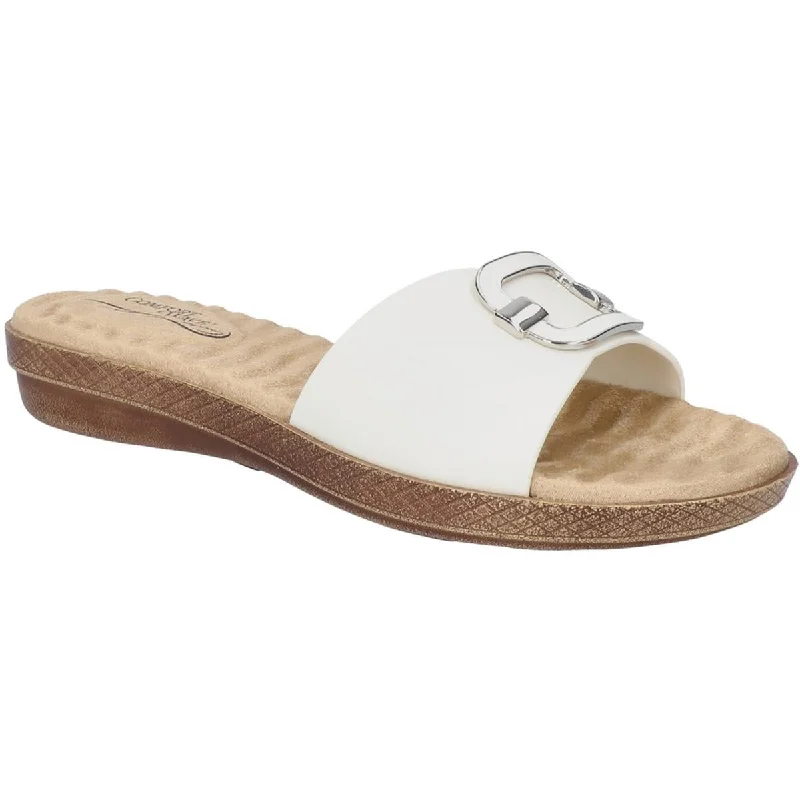 Elastic - Strap Women's Sandals with a Padded Toe in Teal for Easy On - and - OffEasy Street Womens SUNSHINE Faux Leather Slide Sandals Elastic - Strap Women's Sandals with a Padded Toe in Teal for Easy On - and - OffEasy Street Womens SUNSHINE Faux Leather Slide Sandals