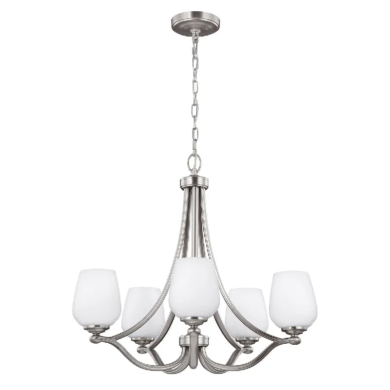 Feiss Vintner 5 Light Chandelier Ceiling Light - Satin Nickel