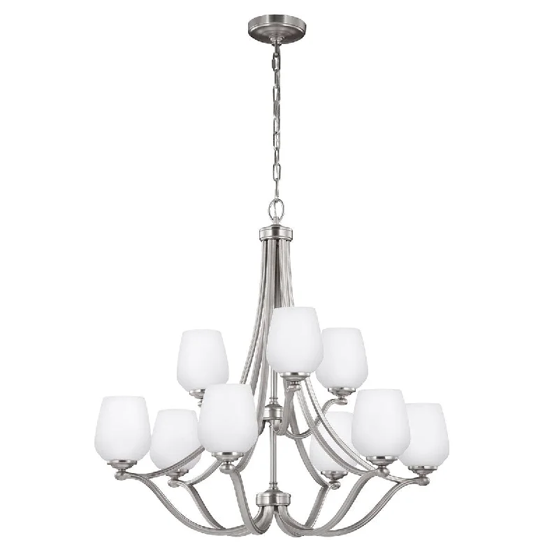 Feiss Vintner 9 Light Chandelier Ceiling Light - Satin Nickel