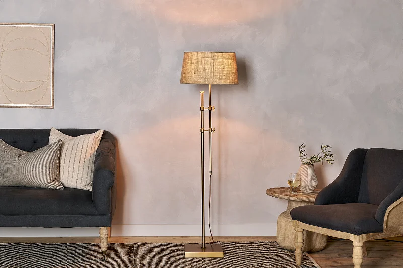 Wood Floor Lamp with Natural Grain for a Warm and Organic FeelChintala Iron Floor Lamp - Antique Brass Wood Floor Lamp with Natural Grain for a Warm and Organic FeelChintala Iron Floor Lamp - Antique Brass