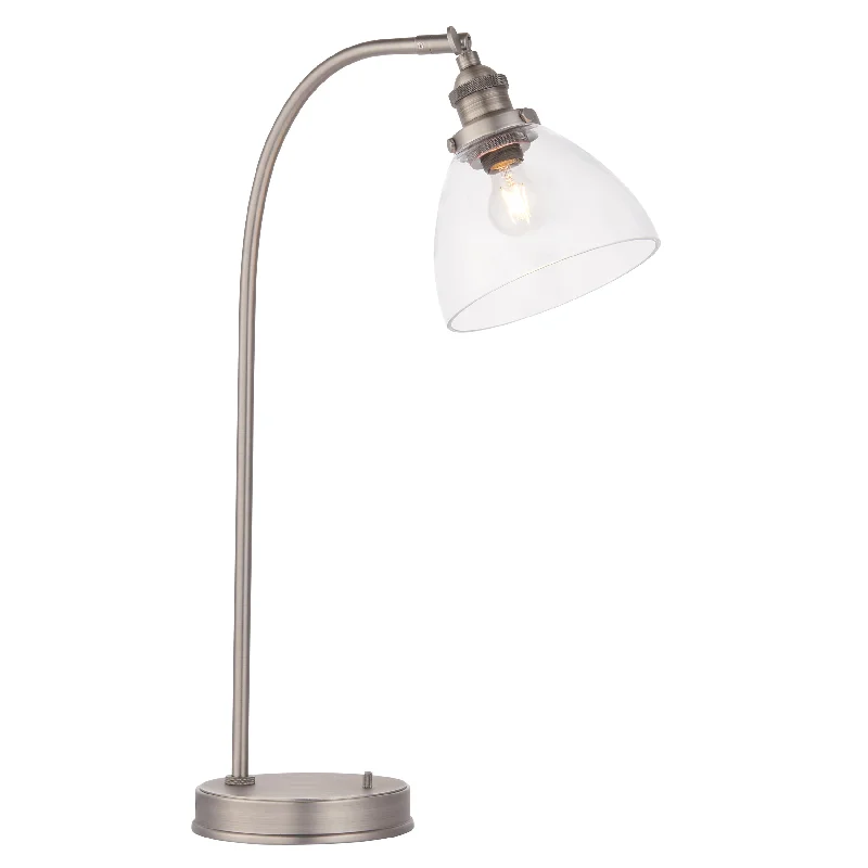 Bohemian Inspired Floor Lamp for Eclectic Home DecorHAN Brushed Silver Table Lamp with Clear Glass Shade - ID 13012 Bohemian Inspired Floor Lamp for Eclectic Home DecorHAN Brushed Silver Table Lamp with Clear Glass Shade - ID 13012