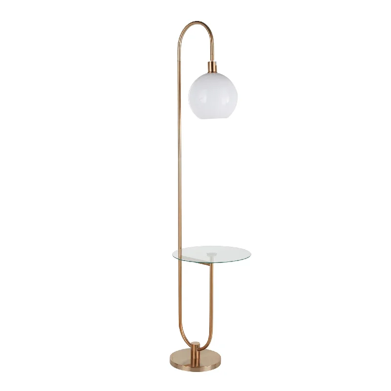 Adjustable Height Floor Lamp for Versatile Lighting NeedsTrombone Contemporary/Glam Floor Lamp in Gold Metal with Clear Glass Shelf by LumiSource Adjustable Height Floor Lamp for Versatile Lighting NeedsTrombone Contemporary/Glam Floor Lamp in Gold Metal with Clear Glass Shelf by LumiSource