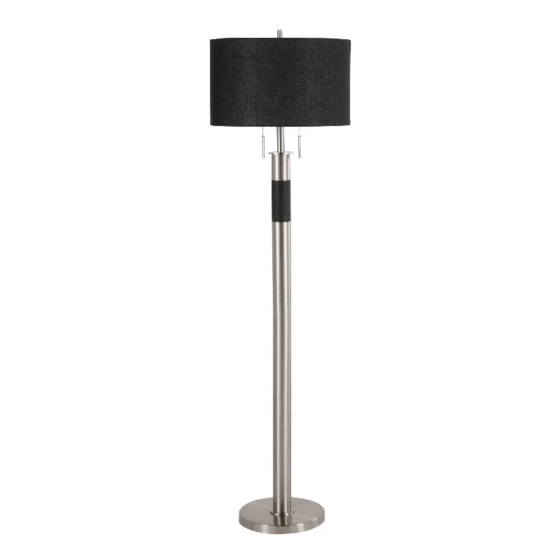 Wood Floor Lamp with Natural Grain for a Warm and Organic FeelTrophy Industrial Floor Lamp in Nickel with Black Linen Shade by LumiSource Wood Floor Lamp with Natural Grain for a Warm and Organic FeelTrophy Industrial Floor Lamp in Nickel with Black Linen Shade by LumiSource