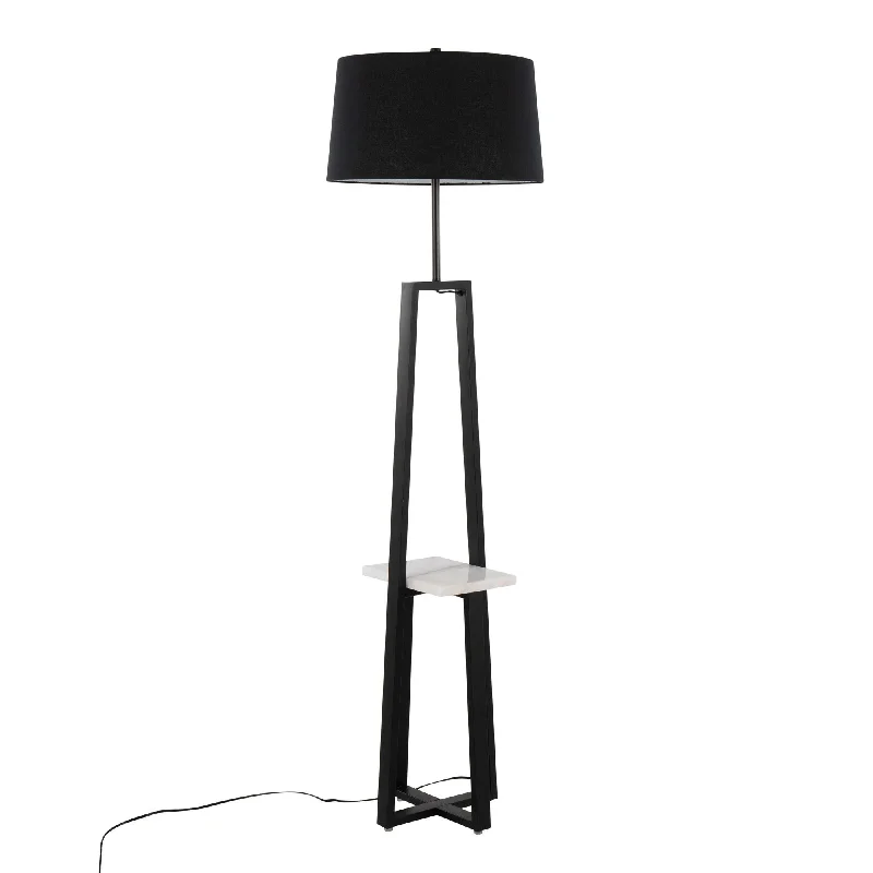 Way Switch Floor Lamp for Multiple Light Intensity LevelsCosmo Shelf Contemporary/Glam Floor Lamp in White Marble and Black Metal with Black Linen Shade by LumiSource Way Switch Floor Lamp for Multiple Light Intensity LevelsCosmo Shelf Contemporary/Glam Floor Lamp in White Marble and Black Metal with Black Linen Shade by LumiSource