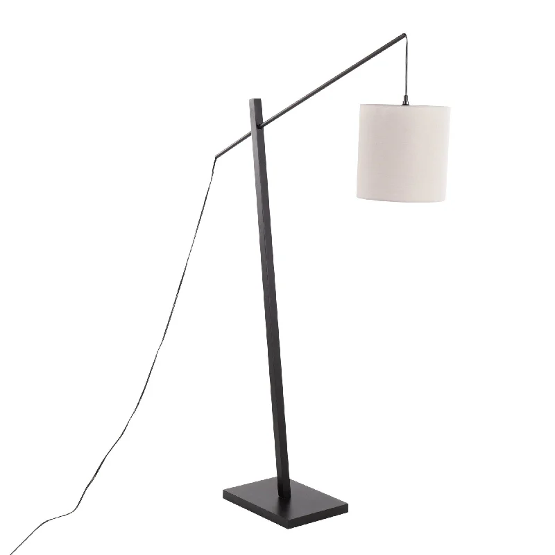 Industrial Style Floor Lamp with Exposed Bulbs for Loft ApartmentsArturo Contemporary Floor Lamp in Black Wood and Black Steel with Grey Fabric Shade by LumiSource Industrial Style Floor Lamp with Exposed Bulbs for Loft ApartmentsArturo Contemporary Floor Lamp in Black Wood and Black Steel with Grey Fabric Shade by LumiSource
