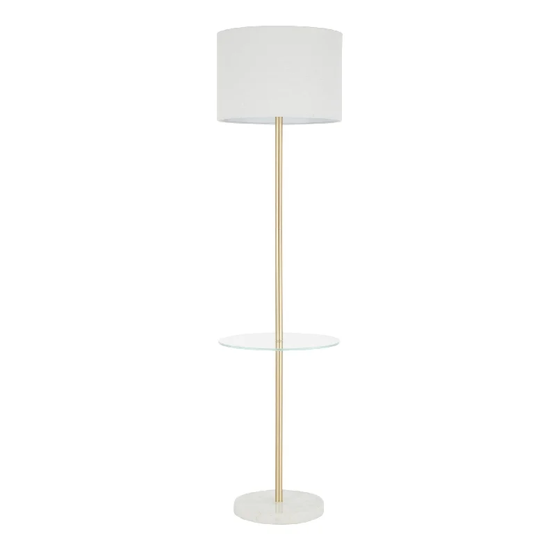 Smart Floor Lamp with Voice Control and Bluetooth ConnectivityChloe Contemporary Shelf Floor Lamp in White Marble Base, Clear Glass Shelf and White Linen Shade by LumiSource Smart Floor Lamp with Voice Control and Bluetooth ConnectivityChloe Contemporary Shelf Floor Lamp in White Marble Base, Clear Glass Shelf and White Linen Shade by LumiSource