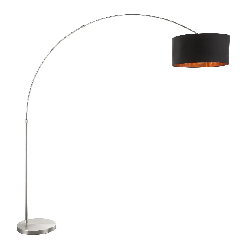 Industrial Style Floor Lamp with Exposed Bulbs for Loft ApartmentsSalon Contemporary Floor Lamp with Satin Nickel Base and Black Shade with Copper Accent by LumiSource Industrial Style Floor Lamp with Exposed Bulbs for Loft ApartmentsSalon Contemporary Floor Lamp with Satin Nickel Base and Black Shade with Copper Accent by LumiSource