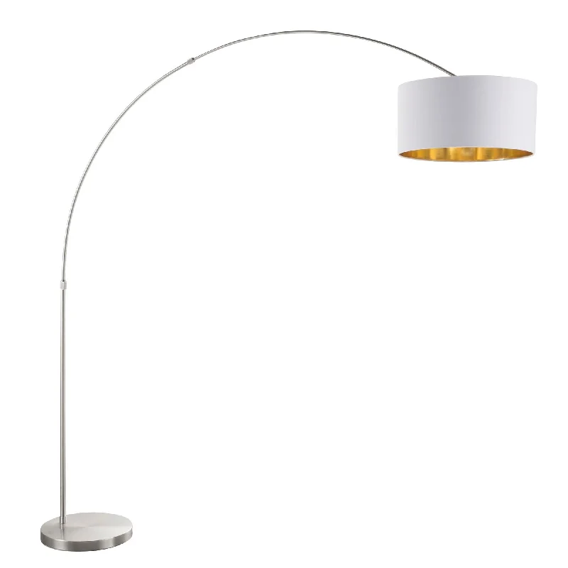 Bohemian Inspired Floor Lamp for Eclectic Home DecorSalon Contemporary Floor Lamp with Satin Nickel Base and White Shade with Gold Accent by LumiSource Bohemian Inspired Floor Lamp for Eclectic Home DecorSalon Contemporary Floor Lamp with Satin Nickel Base and White Shade with Gold Accent by LumiSource