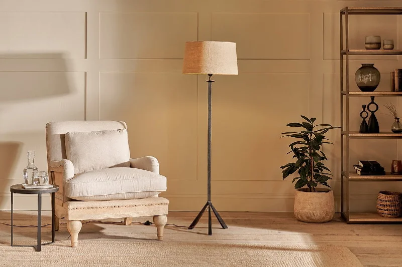 Fabric Floor Lamp with a Linen Shade for a Relaxed AestheticSahhil Metal Tripod Floor Lamp - Antique Bronze Fabric Floor Lamp with a Linen Shade for a Relaxed AestheticSahhil Metal Tripod Floor Lamp - Antique Bronze