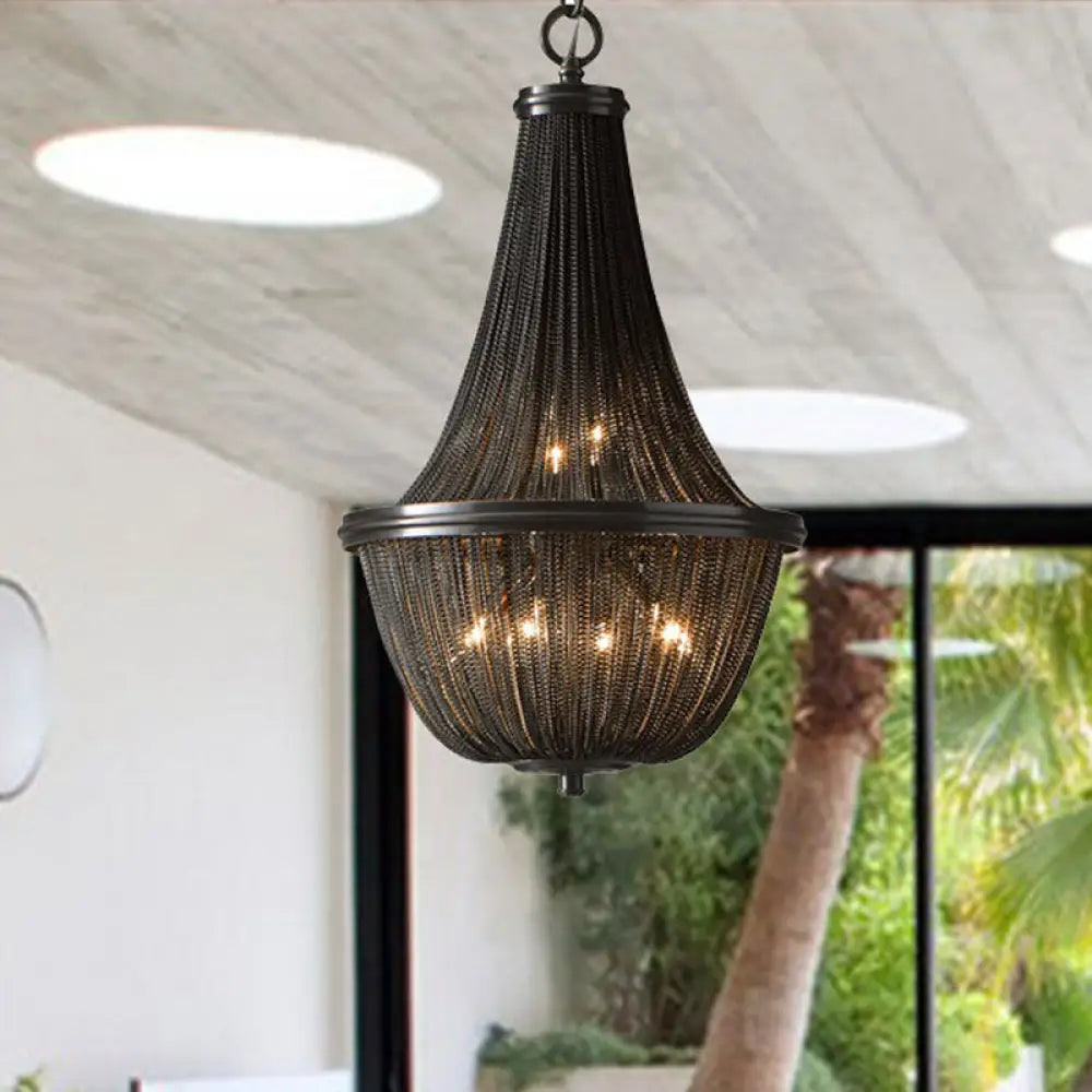 Chandeliers with Metal Frames in Bronze FinishChandeliers with Metal Frames in Bronze FinishBronze Basket Shade Chandelier Lamp: Simplicity LED Ceiling Light for Living Room